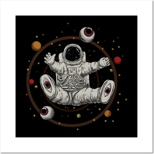 Sitting and Floating Astronout with lots of eyes in the circular loops Posters and Art